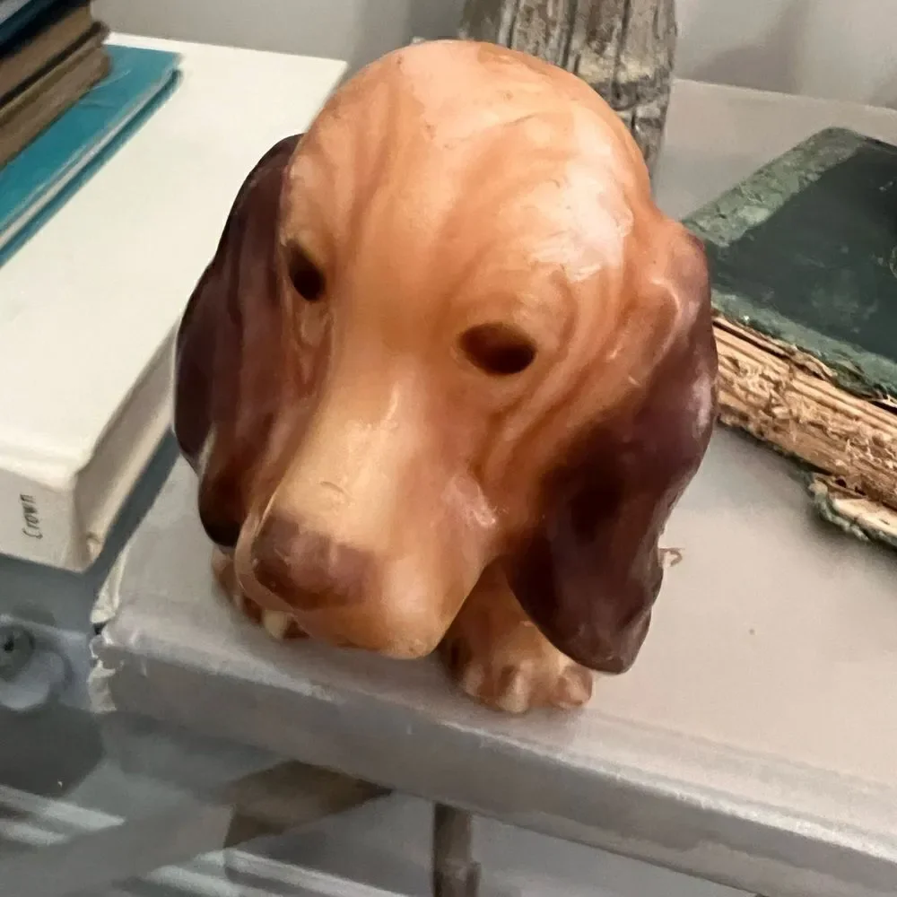 Vintage Bassett Hound Dog Wax Figure Candle Collectable Decorative Gloss Unlit